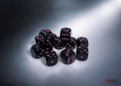 12 Opaque Black/Pink 16mm D6 Dice Set - CHX25648